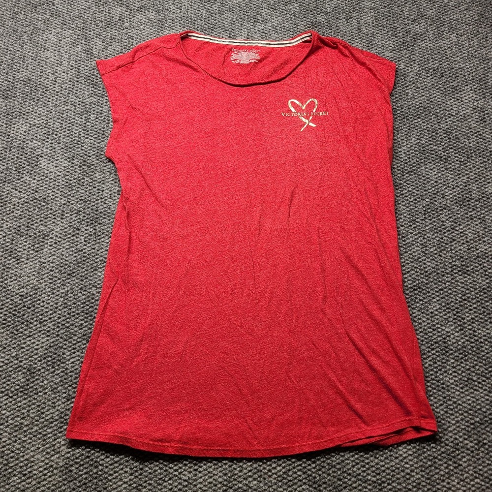 Victorias Secret Sleep Shirt Women S Red Glitter Heart Graphic Cotton Cap Sleeve